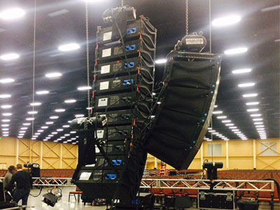 Line array hang for corporate event.